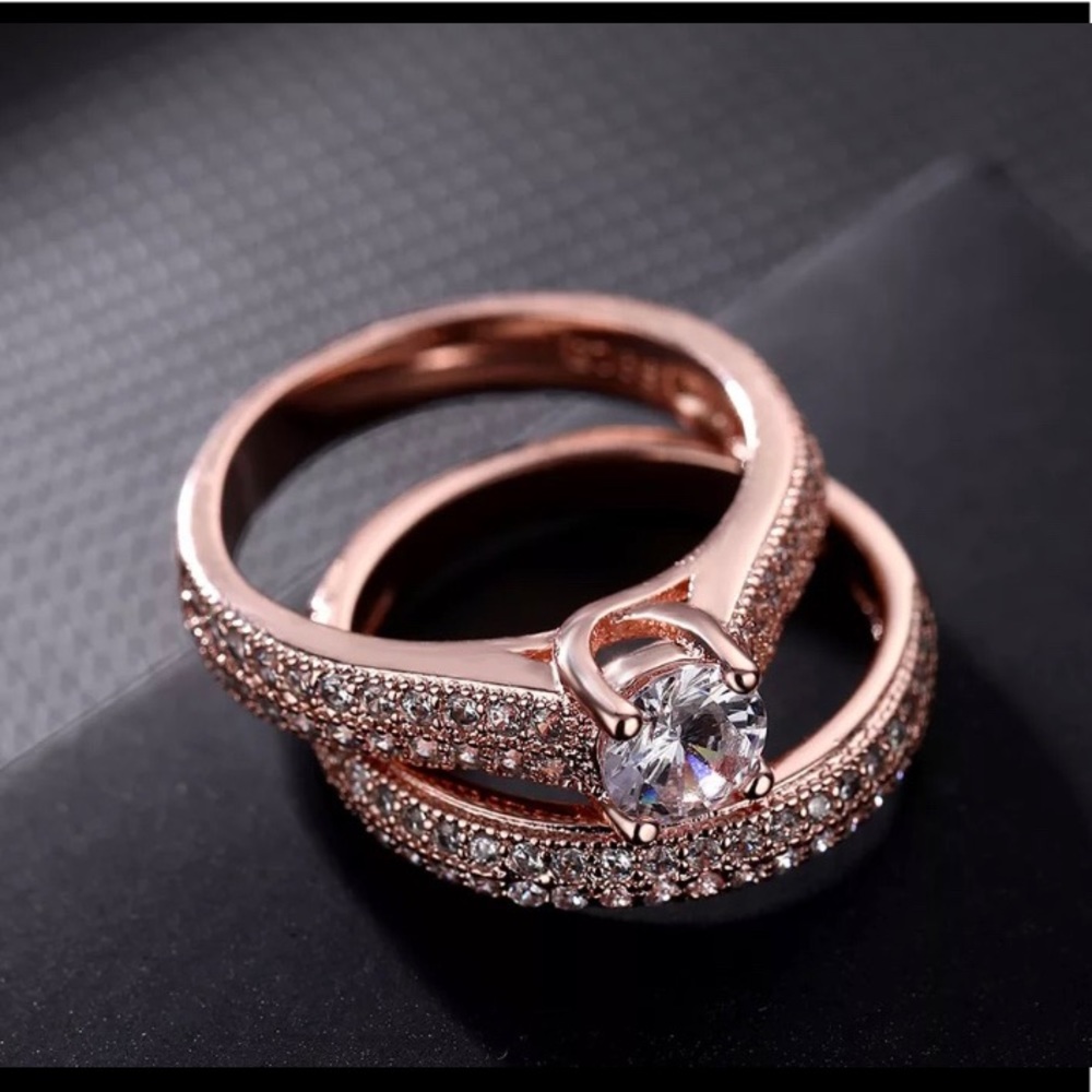18 k rosegold filled wedding ring sets /FREE studs